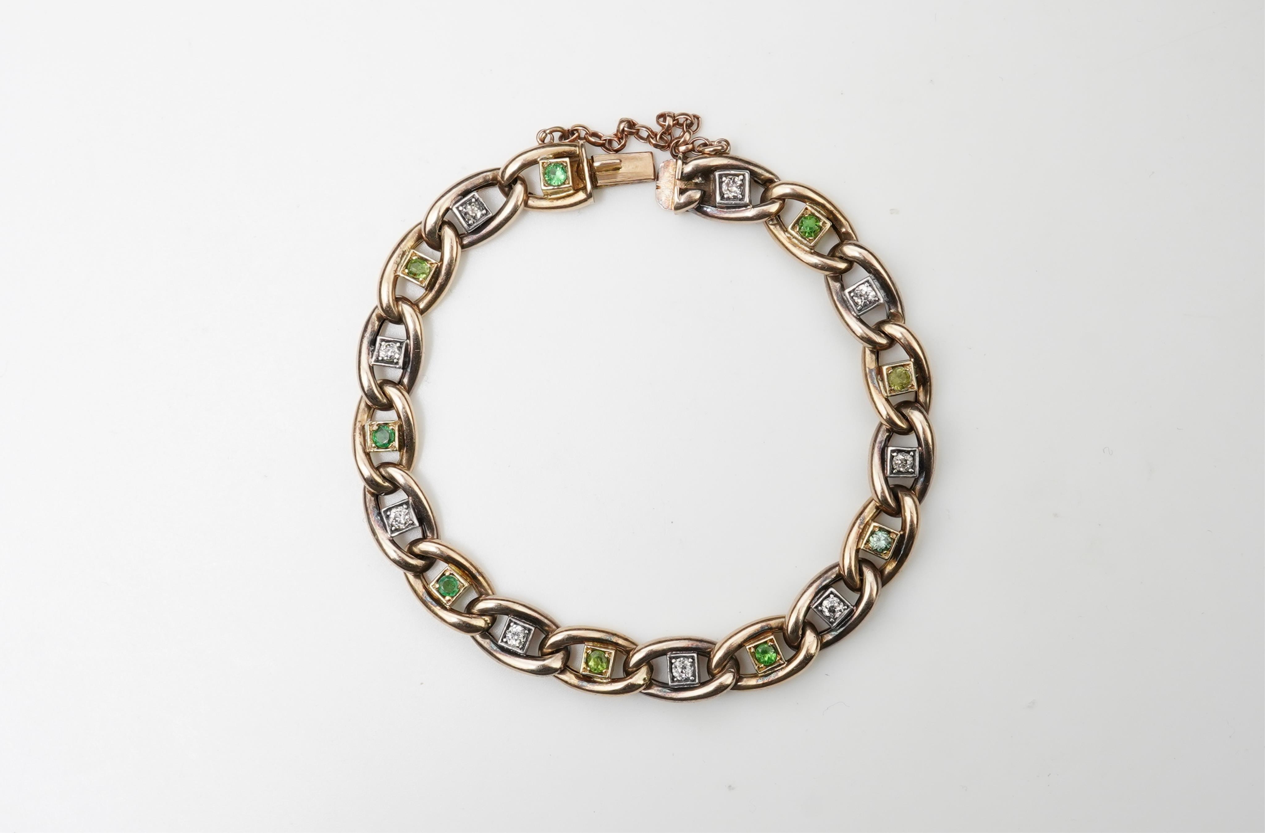 A demantoid garnet and diamond bracelet, early 20th century